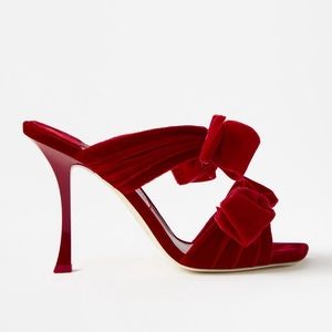 NEW IN BOX Jimmy Choo Flaca Sandal 100 bow velvet mules size 38 red/red